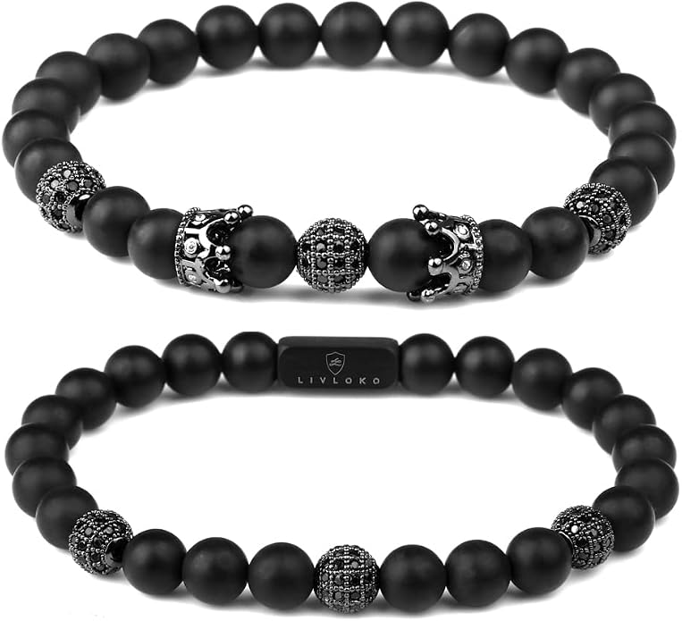 LONDON Mens Bracelet Leather Black Multi-Layer Stone Beads Adjustable Steel Clasp Viking Rope Bands Surfer Man Wristband Male UK Jewellery Gift box Boyfriend Dad Son Brother Tiger Eye