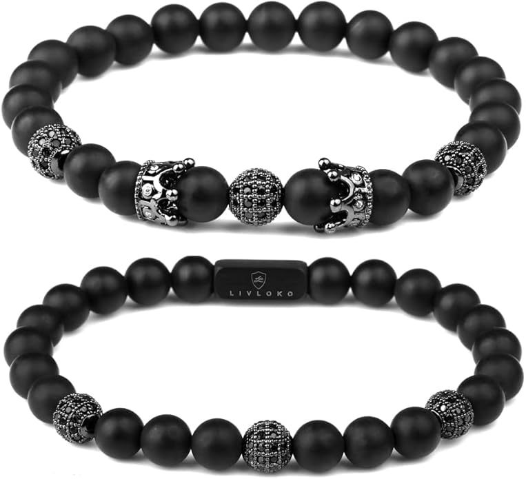 LONDON Mens Bracelet Leather Black Multi-Layer Stone Beads Adjustable Steel Clasp Viking Rope Bands Surfer Man Wristband Male UK Jewellery Gift box Boyfriend Dad Son Brother Tiger Eye