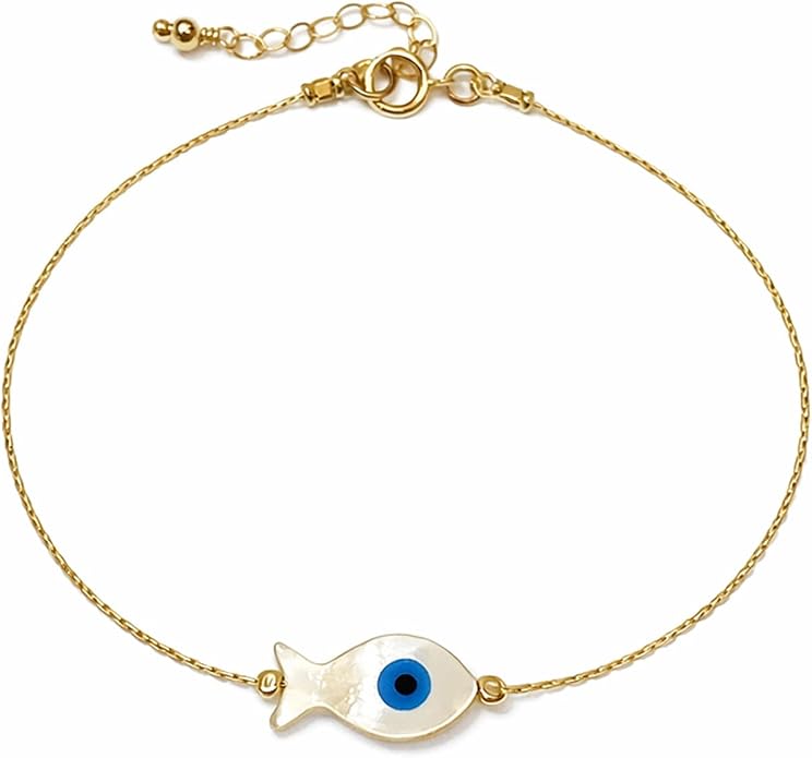Minimalist Evil Eye Charm Bracelet – Handmade Delicate Good Luck Jewelry for Women – Adjustable 6.5” + 1” Extender