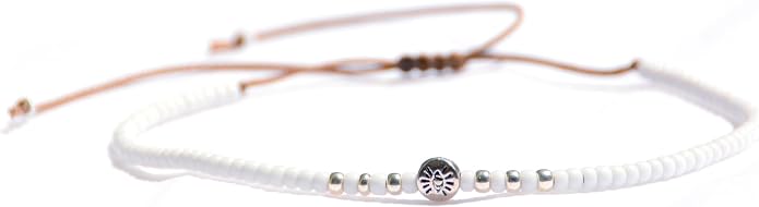 Beaded Anklet for Women, Boho Native American Style, Unique White & Silver Hippie Beach Waterproof Anklet, Handmade by Tribes