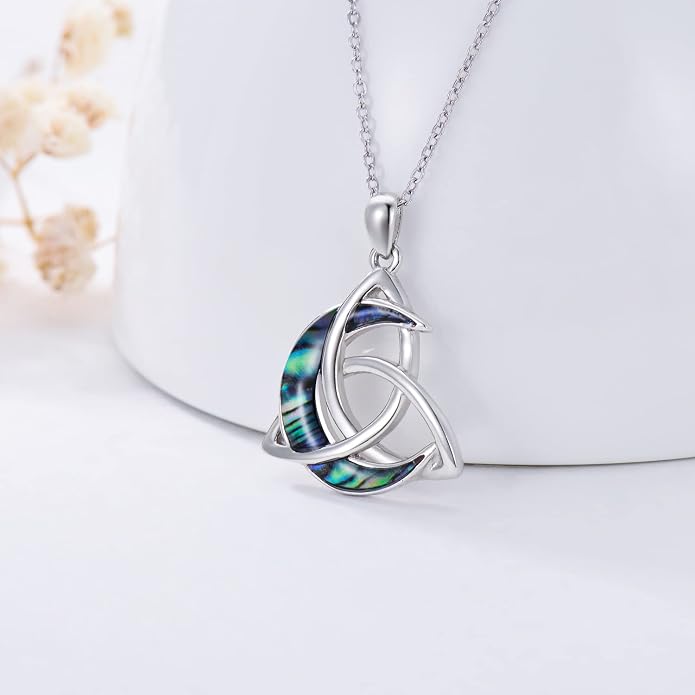 CHENGHONG Celtic Moon Necklace for Women 925 Sterling Silver Celtic Knot Moonstone Pendant Necklace Crescent Irish Necklaces Celtics Jewelry Gift for Women Men
