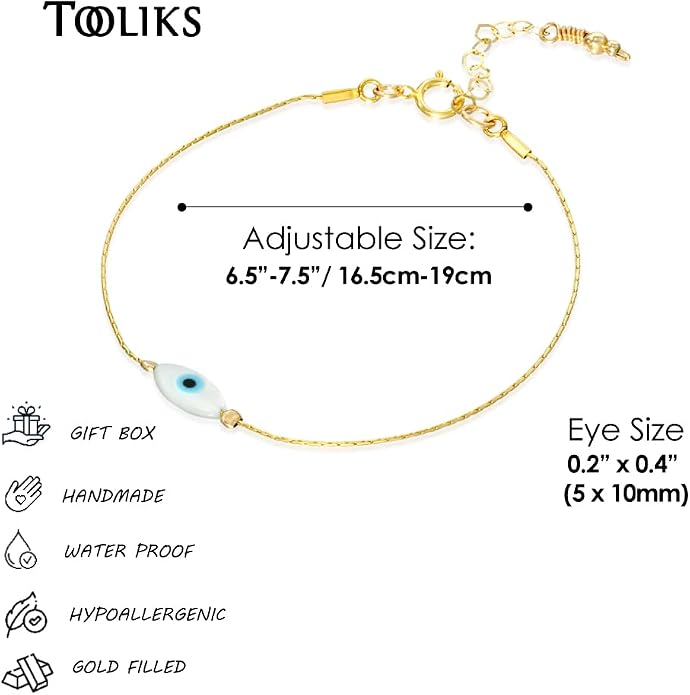 Minimalist Evil Eye Charm Bracelet – Handmade Delicate Good Luck Jewelry for Women – Adjustable 6.5” + 1” Extender