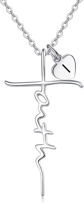 PRAYMOS Faith Cross Necklace for Women 925 Sterling Silver Pendant Necklace With Birthstone Initial Christian Religious Confirmation Baptism Mothers Day Gifts