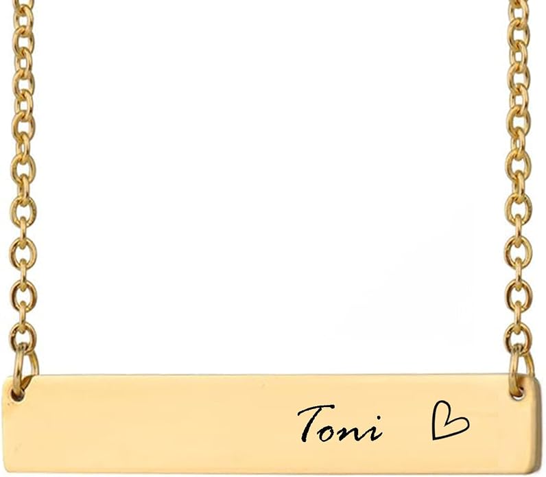 HUAN XUN Custom Bar Necklace Personalized Engraved Name Bar Necklace for Women Customized Stainless Steel Heart Pendant Bar Jewelry Gift for Her Mother Day Christmas