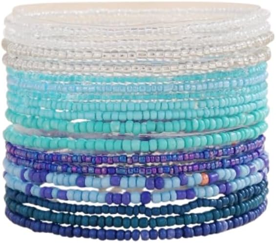 Fuqimanman2020 18Pcs Boho Stackable Beaded Bracelets for Women Colorful Handmade Multilayered Rice Beads Anklets Set Summer Beach Bohemian Jewelry Gift