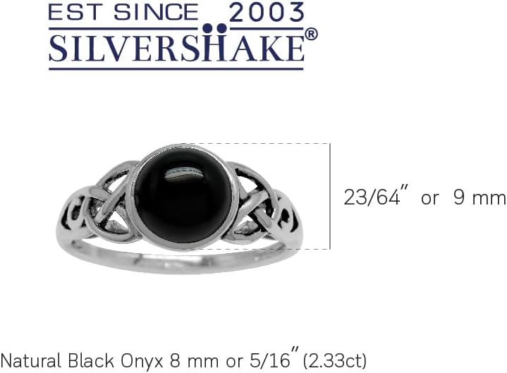 Silvershake 8MM Round Shape Gemstone Antique Finishing or Yellow Gold Plated 925 Sterling Silver Triquetra Celtic Knot Solitaire Ring Jewelry for Women