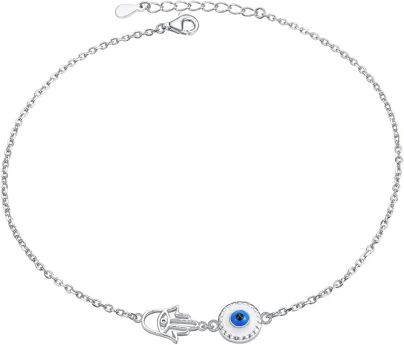 FLYOW S925 Sterling Silver Anklet for Women Summer Boho Beach Charm Adjustable Foot Ankle Bracelet Jewelry Birthday Gift