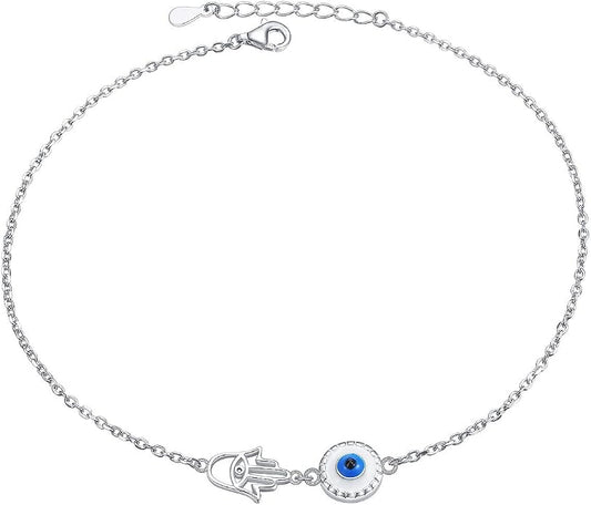 FLYOW S925 Sterling Silver Anklet for Women Summer Boho Beach Charm Adjustable Foot Ankle Bracelet Jewelry Birthday Gift