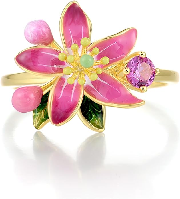 Santuzza 925 Sterling Silver Enamel Flower Statement Ring for Women