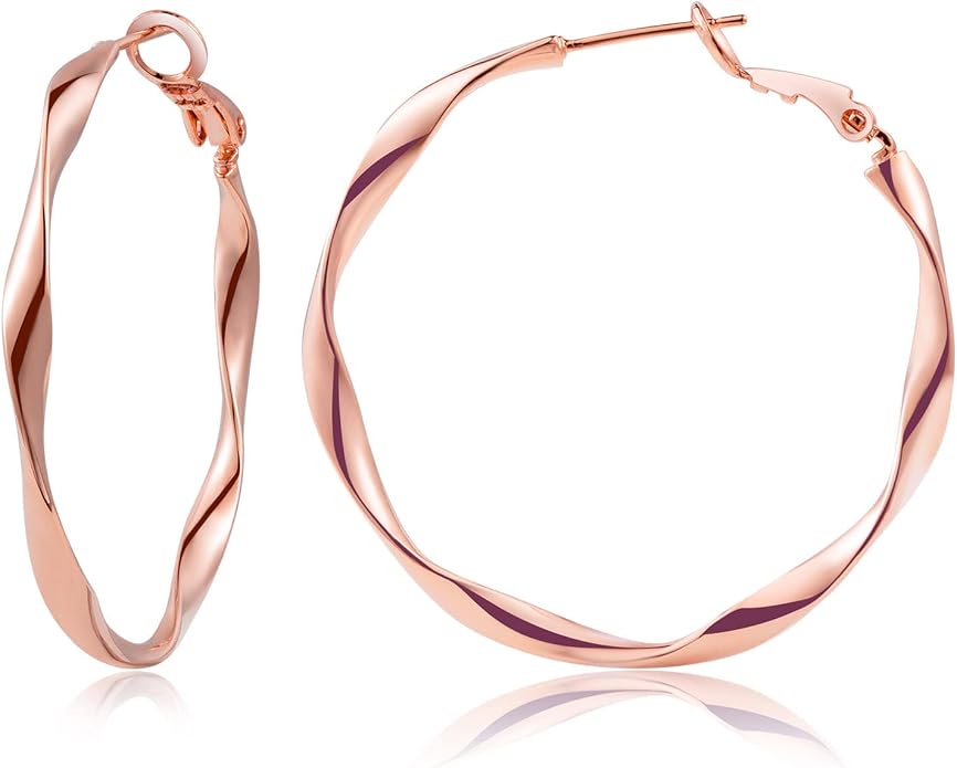 24K Gold Hoop Earrings for Women Trendy Real Gold Plated Twisted Thin Huggie Hoops, Dainty Cute Big Gold Filled Dangle Hoop Earrings Nickel Free Womens Earrings for Sensitive Ears Hypoallergenic