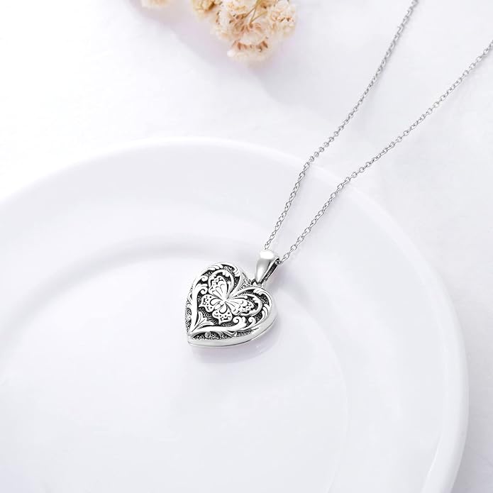 SOULMEET Personalized Silver Locket Necklace That Holds Pictures Photo Keep Someone Near to You, Memorial Custom Lockets Necklaces Letters Engraving for His Her