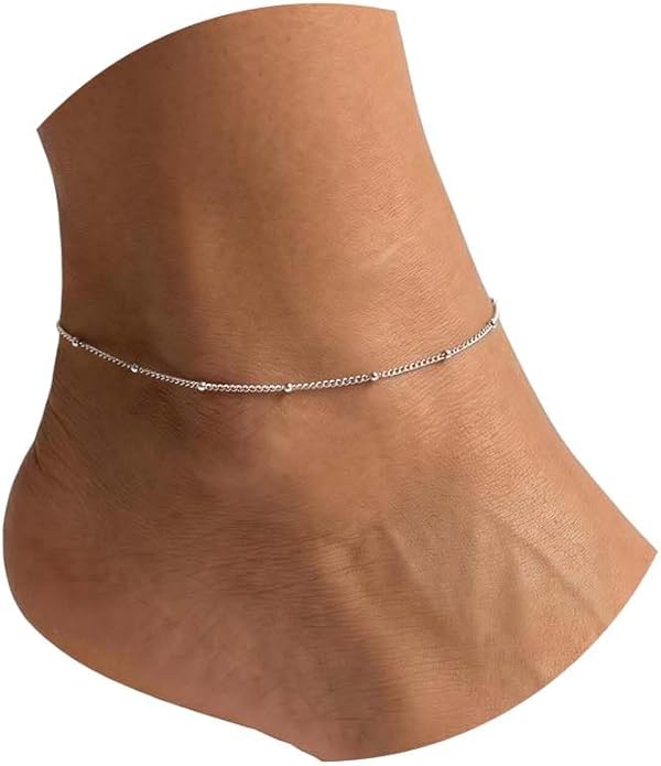 Dainty Ankle Bracelets for Women 18K Gold Plated Satellite Beaded Herringbone Lip Chain Anklets Simple Minimalist Summer Beach Foot Jewelry Christmas Gifts