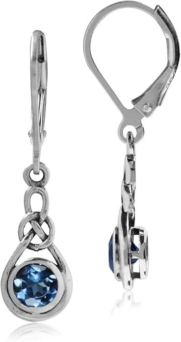 Silvershake Genuine Gemstone Irish Celtic Knot Drop Dangle Earrings