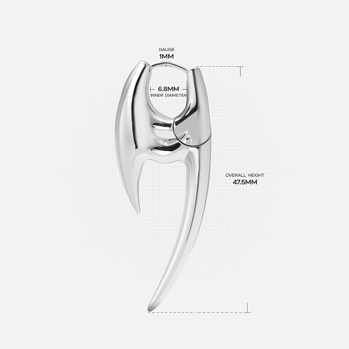 PUNKYOUTH Sharp Line Fluid Curve Earrings 18G 1mm Piercing Jewelry Edgy Minimalist Modern Claw Spike Huggie Hoop Dangle Drop For Women Men Polished Statement Everyday Wear Fashion Accessories