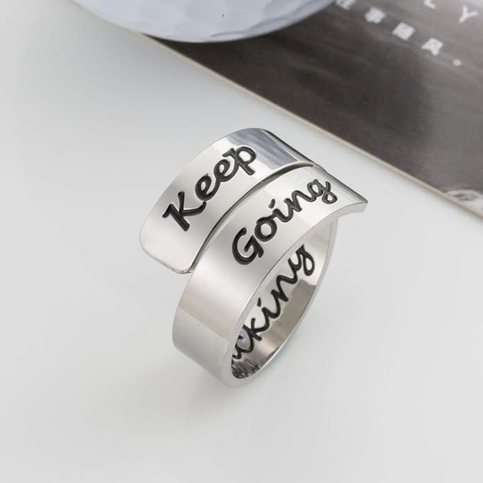 Inspirational Motivational Adjustable Ring Personalized Stainless Steel Spiral Wrap Twist Rings Encouragement Statement Graduation Jewelry Birthday Gifts for Women Teengirls.