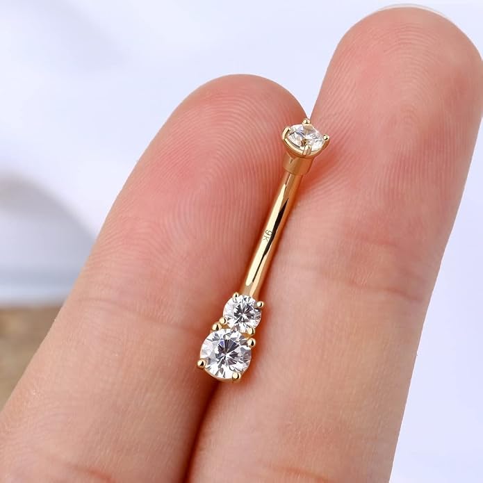 OUFER 14K Solid Gold Belly Navel Button Ring Clear 5A Cubic Zirconia Design Belly Rings Piercing Jewelry