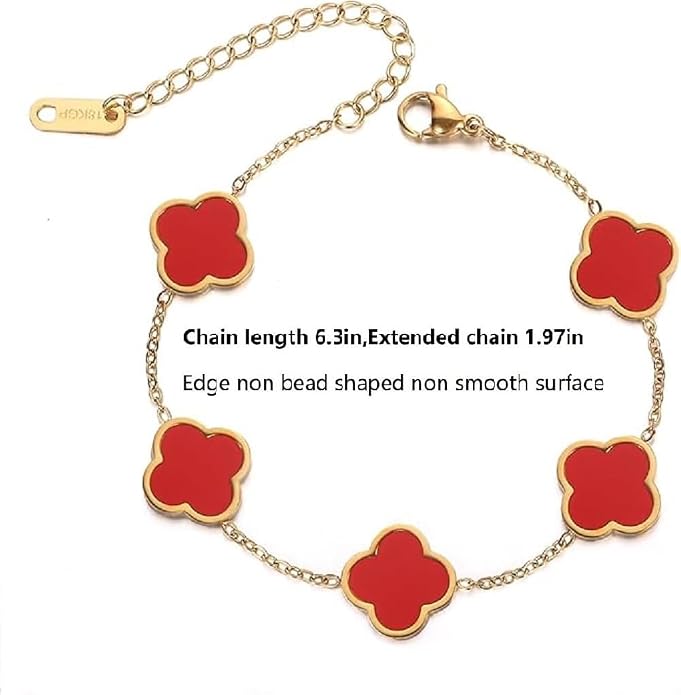 18K gold-plated mother of pearl enamel, adjustable clover lucky bracelet for women/New Year gift/Valentine's Day gift