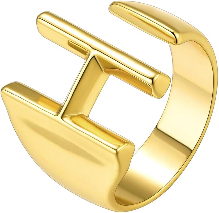 Suplight Nikel Free 18K Gold Plated Letter Rings, Fashion Monogram Jewelry Statement A-Z Wide Name Initial Alphabet Adjustable Open Ring for Women