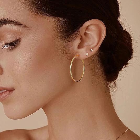 14K Gold Hoop Earrings, Gold Earrings for Women Hypoallergenic Lightweight Small Hoop Earring for Womens