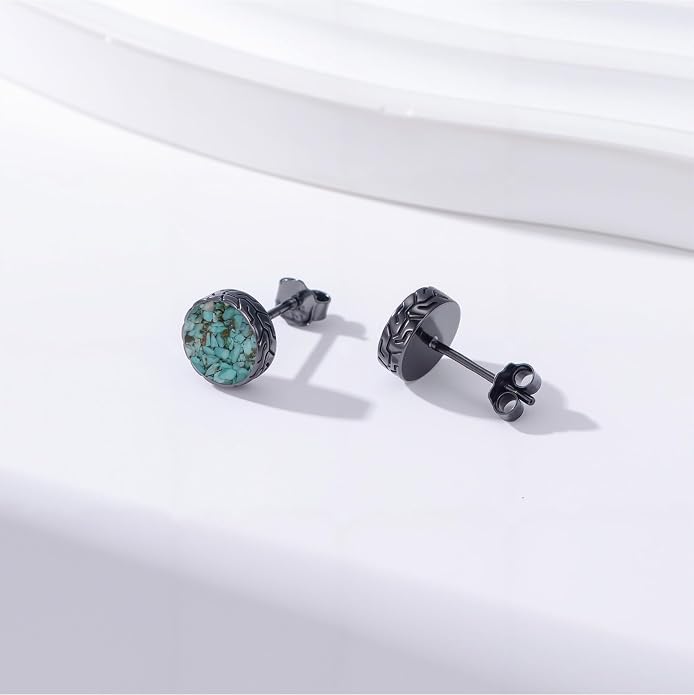 Black Stud Earrings Abalone Shell/Black Onyx/Malachite/Turquoise Round Earrings Jewelry Mothers Day Birthday Gifts for Men Women