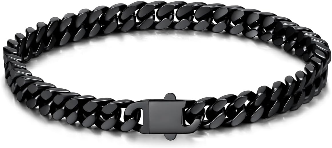 U7 Cuban Link Bracelets for Men Stainless Steel Wrist Bracelet Silver Black Gold Cuban Hand Chain Bracelet for Mens Women, 5/7/9/12mm Width, 7.5/8.3/9 Inch Length Classic Jewelry with Box Packed