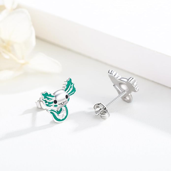 925 Sterling Silver Axolotl Earrings White Gold/Rose Gold Axolotl Jewelry for Women Girls Pink/Blue Axolotl Gifts
