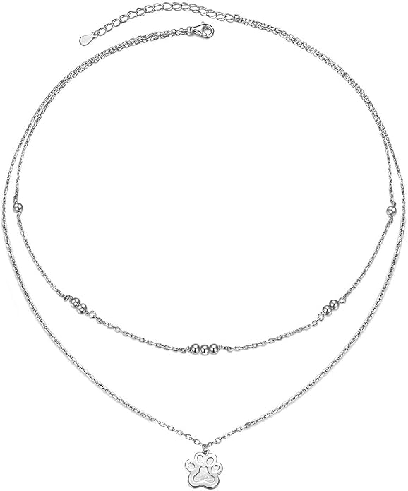Layered Choker Necklaces for Women S925 Sterling Silver Circle/Heart/Cross/Star Multi Layered Necklace Handmade Bead Chain Adjustable Jewelry for Birthday