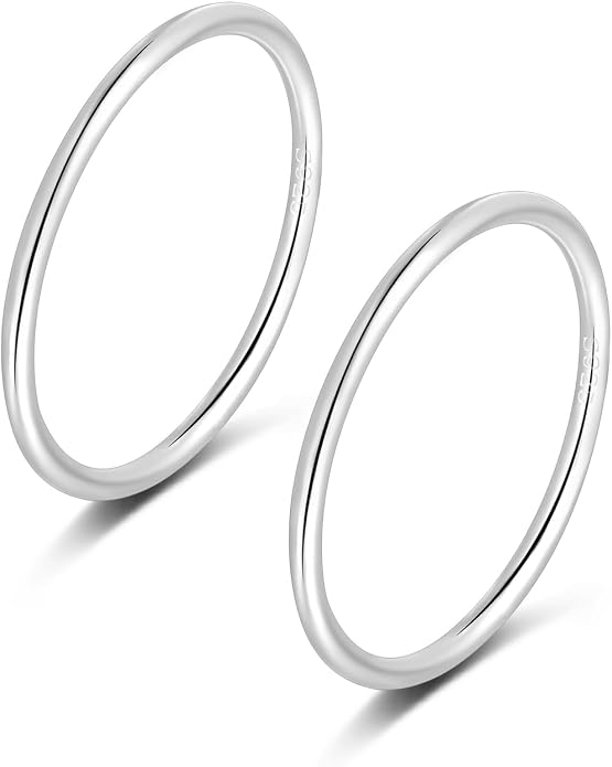 CANDYFANCY 925 Sterling Silver 1.2mm Stacking Midi Thin Rings Thumb Pinky Ring Stack Knuckle Rings for Women Band Ring Size 2.5-8.5
