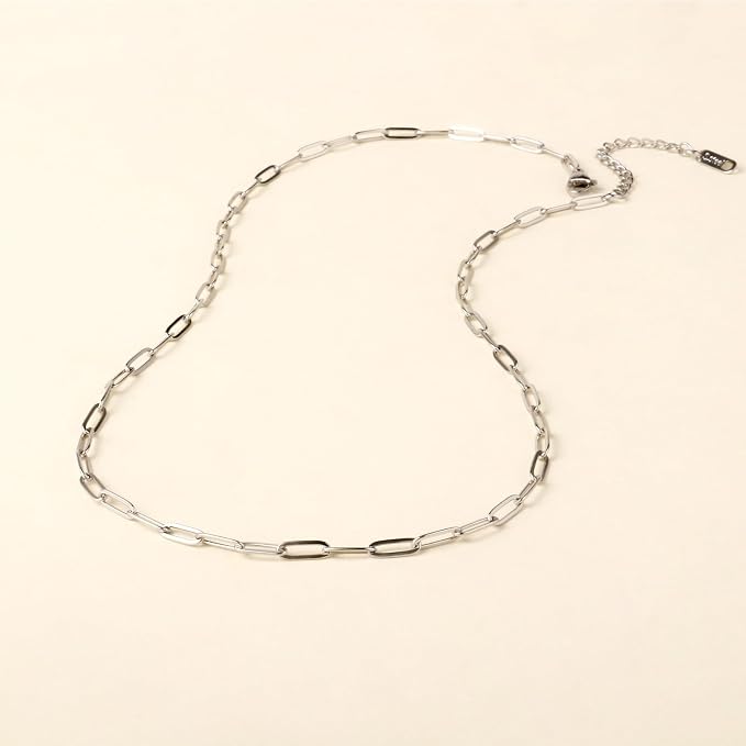 10PCS Paperclip Chains Necklace Bulk 2.5MM 16 Inches Stainless Steel Finished Paperclip Link Chain Bulk forJewelry Making