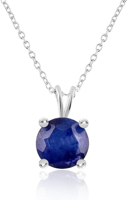 OdrillionGems Natural Gemstone Pendant Necklace, 925 Sterling Silver, Healing Crystal, Birthstone, Round Faceted, Handmade, Women Jewelry, Christmas Gift 16+2inch