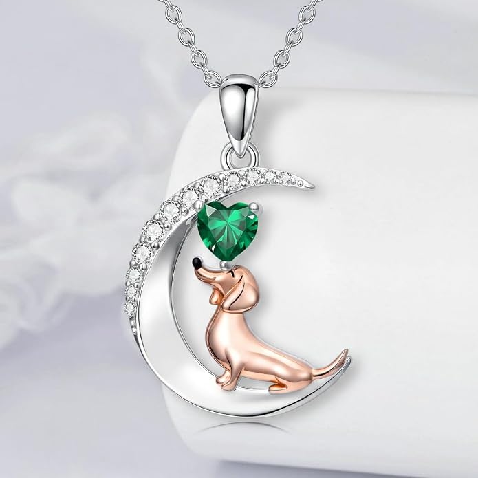 PROESS Animal Birthstone Necklace 925 Sterling Silver Otter/Axolotl/Hippo/Elephant/Dachshund/Monkey/Red Panda Pendant Necklace Animal Birthstone Jewelry Gifts for Women