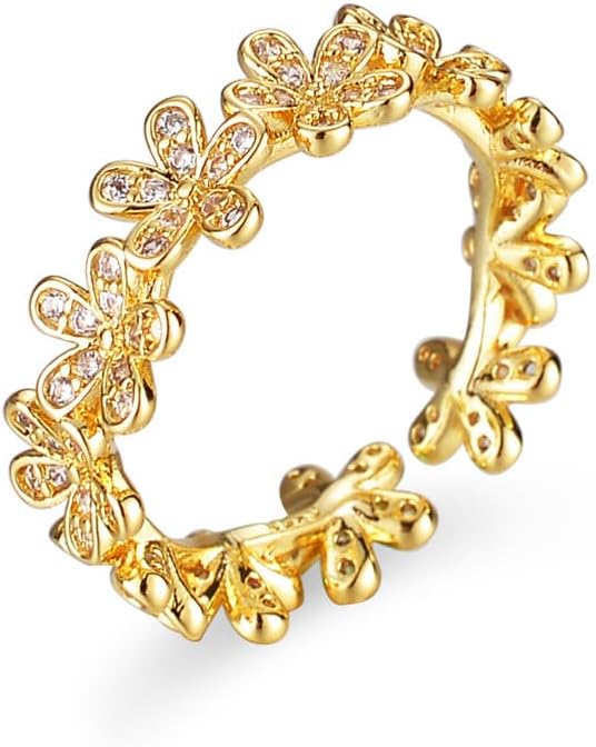 Adjustable Open Dainty Small Daisy Rings Flower Finger Rings for Women Sunflower Stacking Promise Rings Fine Jewelry(Gold)