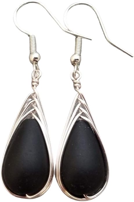 Handmade Sea Glass Earrings, Hawaiian Jewelry, Wire Braided Earrings Teardrop Earrings, Beach Jewelry Sea Glass Jewelry For Women Birthday Gift