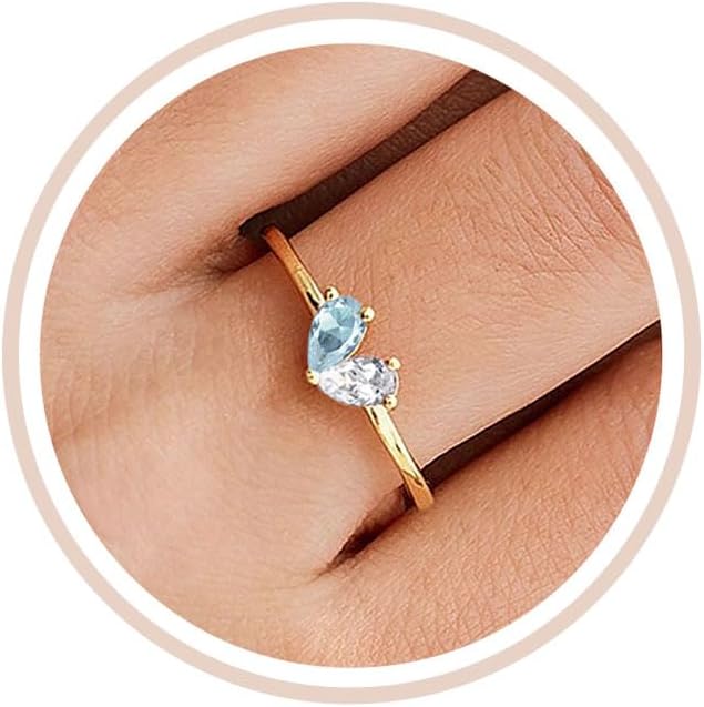 Mothers Day Gifts Gold Heart Birthstone Rings for Women Non Tarnish Stackable Pinky Ring Dainty 14K Gold Plated CZ Gemstone Ring Wedding Promise Ring Birthday Jewelry Gift for Mom