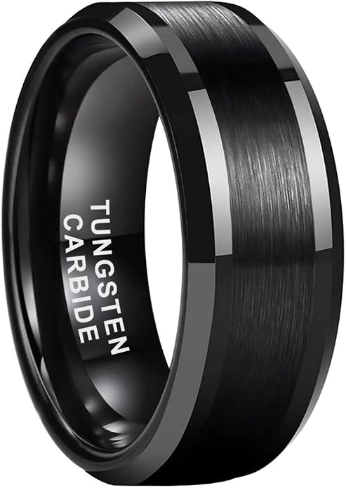 TUTISS 6mm 8mm Silver/Black/Gunmetal/Gold Tungsten Rings for Men Women Fashion Jewelry Engagement Wedding Bands Matte Polished Shiny Beveled Edges Comfort Fit