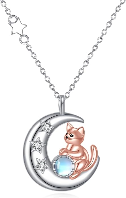 Cat Necklace Sterling Silver Cat Zircon Pendant Gothic Jewelry for Women Animal Lovers Gifts