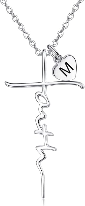 PRAYMOS Faith Cross Necklace for Women 925 Sterling Silver Pendant Necklace With Birthstone Initial Christian Religious Confirmation Baptism Mothers Day Gifts