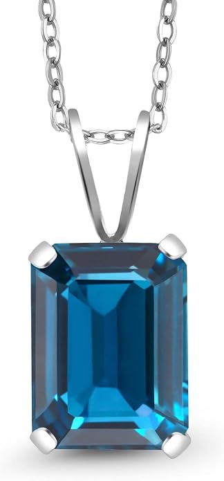 Gem Stone King Emerald Cut Pendant Necklace For Women | 925 Sterling Silver | Emerald Cut 9X7MM | Gemstone Birthstone | Fine Jewelry for Her Mom Wife | With 18 Inch Silver Chain