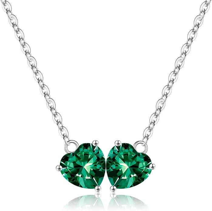 Iefil 1.25Ct Double Heart Birthstone Necklace - 925 Sterling Silver Birthstone Necklace, Birthday Gifts for Women, Jewelry Gifts for Mom Daughter Wife