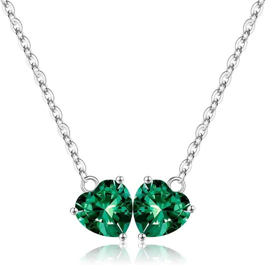 Iefil 1.25Ct Double Heart Birthstone Necklace - 925 Sterling Silver Birthstone Necklace, Birthday Gifts for Women, Jewelry Gifts for Mom Daughter Wife