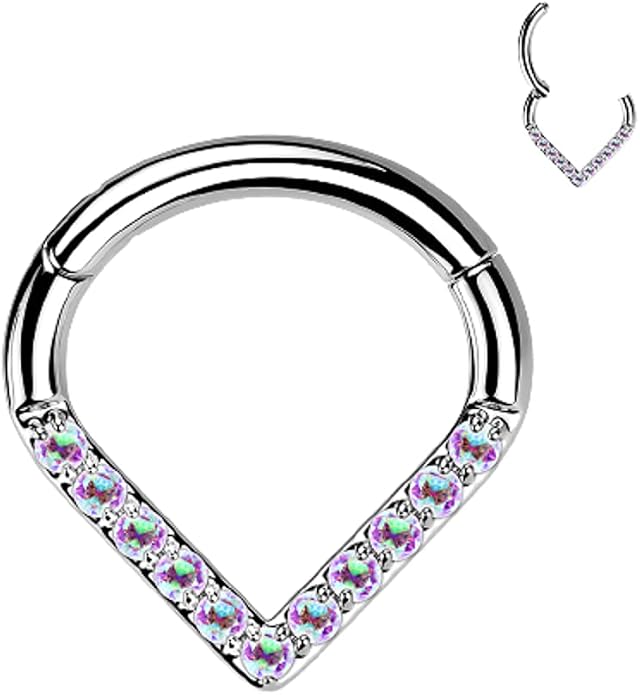 Pierced Owl - 16GA G23 Implant Grade Titanium CZ Crystal Paved Chevron Shaped Segment Clicker Ring