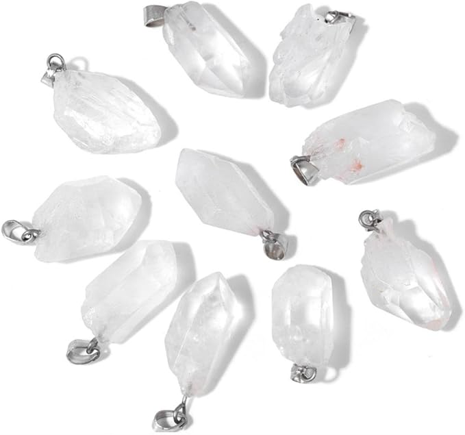 10pcs Irregular Raw Natural Clear Quartz Rock Stone Pendant Healing Crystal Chakra Gemstone Charm for Jewelry Making DIY Necklace Earrings Accessories Reiki