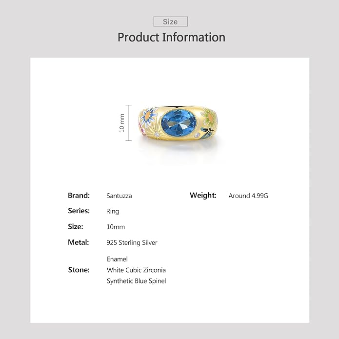 Santuzza 925 Sterling Silver Enamel Flower Pattern Ring for Women