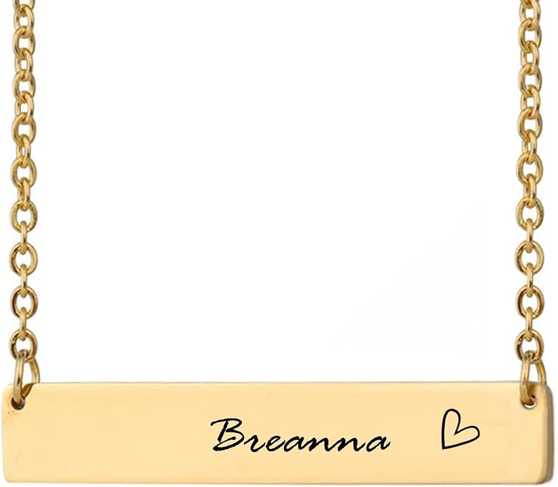 HUAN XUN Custom Bar Necklace Personalized Engraved Name Bar Necklace for Women Customized Stainless Steel Heart Pendant Bar Jewelry Gift for Her Mother Day Christmas