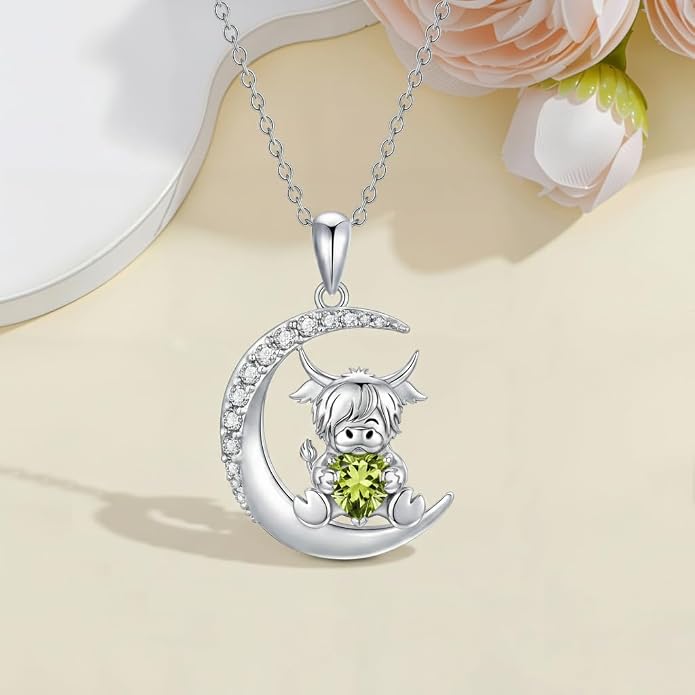 PROESS Animal Birthstone Necklace 925 Sterling Silver Otter/Axolotl/Hippo/Elephant/Dachshund/Monkey/Red Panda Pendant Necklace Animal Birthstone Jewelry Gifts for Women