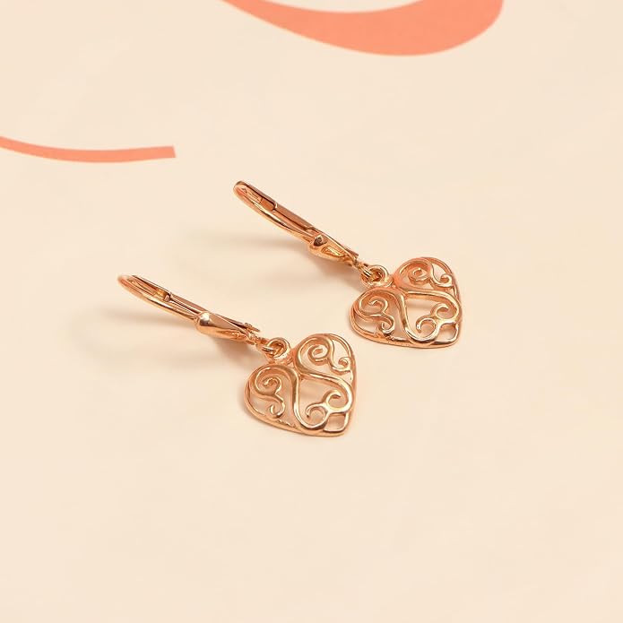 Charmsy 925 Sterling Silver Filigree Earrings for Women | Lightweight Diamond-Cut Openwork Leverback Dangle Earrings | Romantic Jewelry Gifts for Women