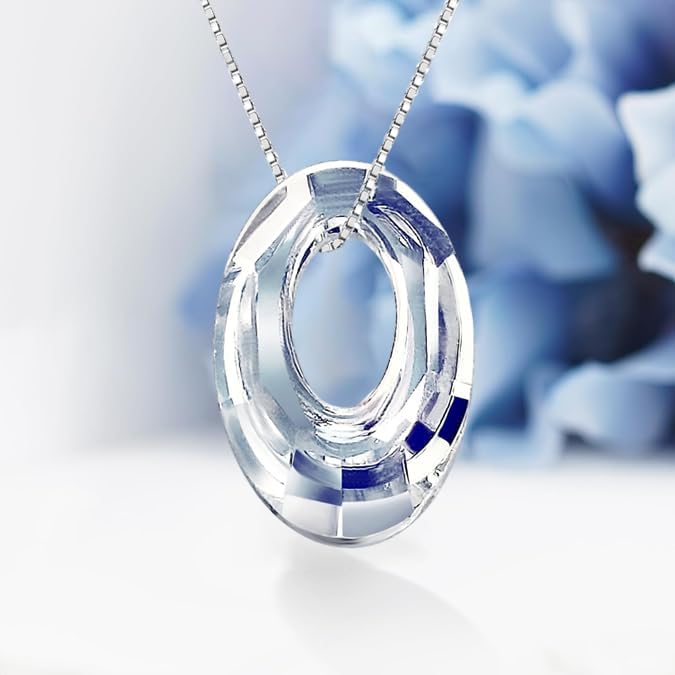 Oval Crystal Necklace S925 Sterling Silver Oval Austrian Crystal Pendant