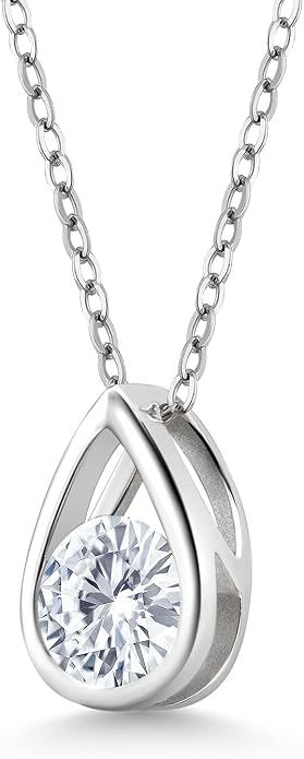 Gem Stone King Teardrop Pendant Necklace For Women | 5MM Round Gemstone Birthstone | 925 Sterling Silver | With 18 Inch Silver Chain | Fine Jewelry Gift for Her Mom Women Wife