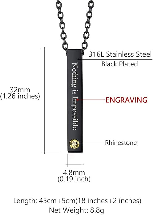Custom4U Personalized Birthstone Bar Necklaces for Women, Custom Handmade Silver/Black/Gold Vertical Bar Pendants with 1-3 Names Engraved,Unique Memorial Necklace for Her