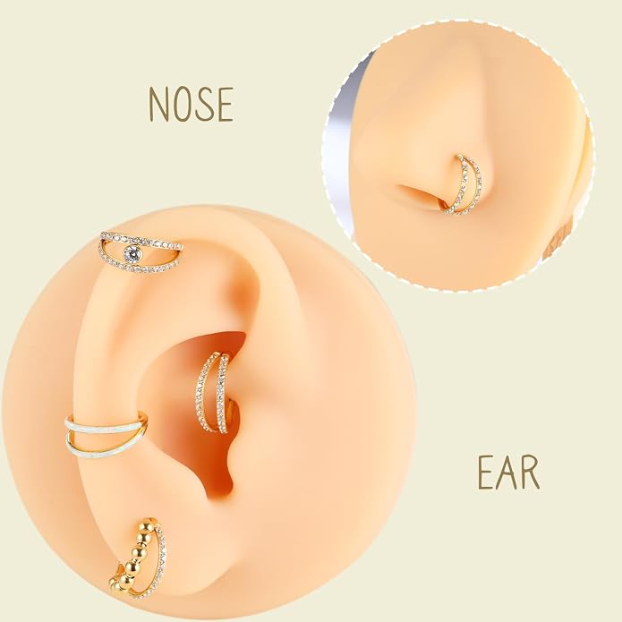 AROWRO Conch Piercing Jewelry Nose Rings Hoops Septum Rings Cartilage Earrings for Women Men Helix Piercing Jewelry Rook Tragus Surgical Steel Gold Silver 16G 18G 20G With Cubic Zirconia Opal